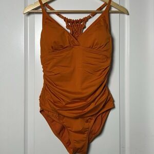 Firpearl Burnt Orange Ruched Tummy Control One Piece Swimsuit Tomato Girl Style